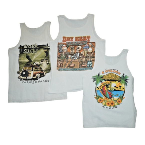 🔥 Lake Life Funny Graphic Tank Top Bundle (3-Pack) – Size L – Boating, Party, - Picture 1 of 13